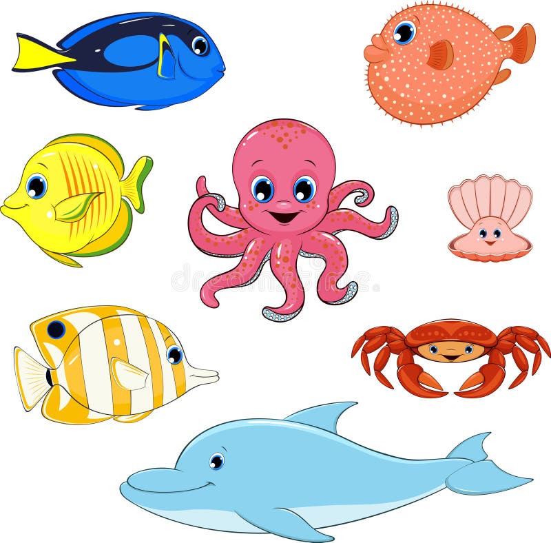 Sea Fishes and Animals Collection 4 Stock Vector - Illustration of ...