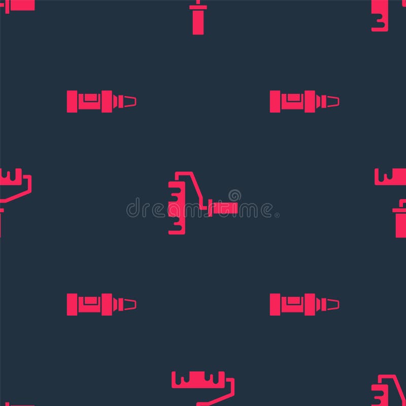 Set Marker Pen and Paint Roller Brush on Seamless Pattern. Vector Stock