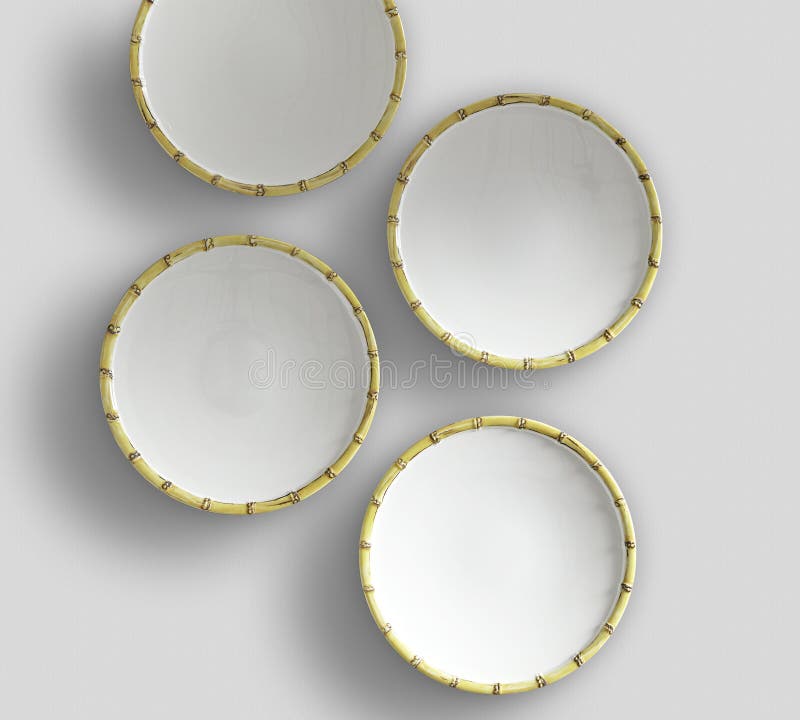 Set of 4 matching decorative plates for interior design - yellow waves. Vector illustration stock images