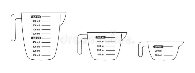 Set of Measuring Cups with 1 Liter, 500 and 300 Ml Volume. Liquid  Containers for Cooking with Fluid Capacity Scale Stock Vector -  Illustration of flask, vector: 258569222