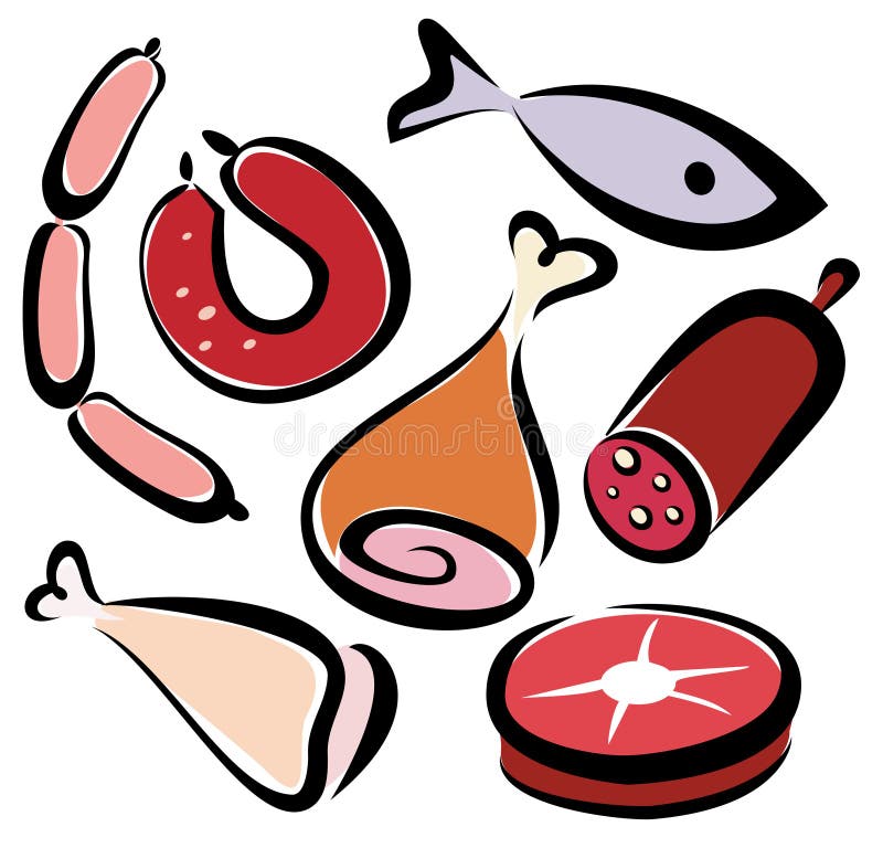Set of meat and fish icons stock vector. Illustration of isolated