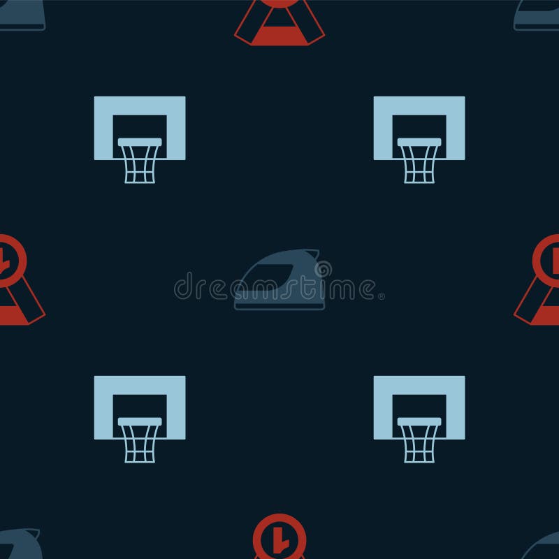 Set Medal, Racing Helmet and Basketball Backboard on Seamless Pattern