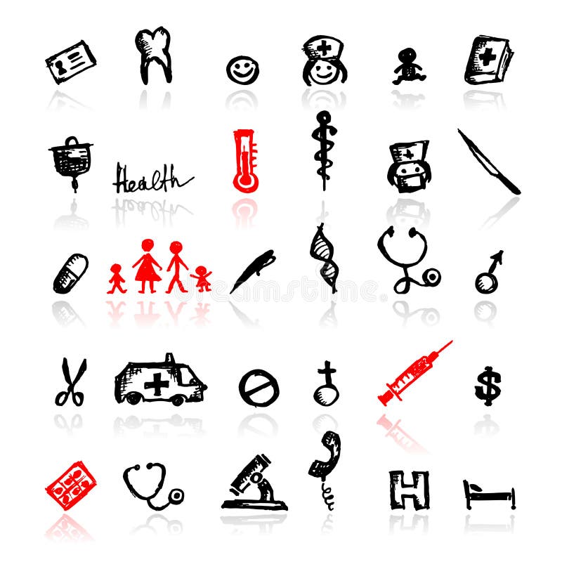 Set of medical icons, sketch for your design stock illustration