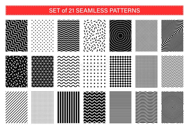 Set of 21 memphis seamless patterns. Collection of geometric abstract background. Retro style 80-90s. royalty free illustration