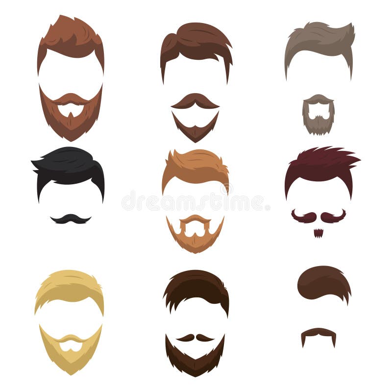 Set of Men Cartoon Hairstyles with Beards and Moustache Stock Vector -  Illustration of hairstyle, cartoon: 70130628