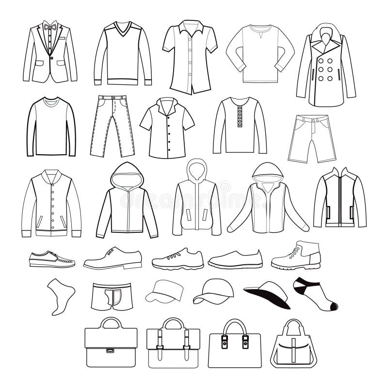Set of Men Clothing Garments and Accessories Icons Stock Vector ...