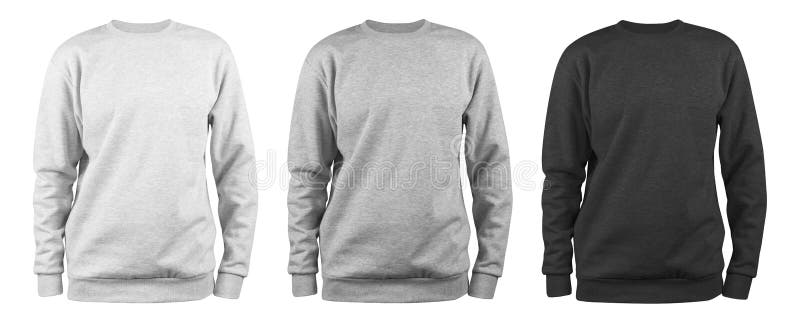 Set of men`s blank sweatshirt template - white, grey, black, natural shape on invisible mannequin, for your design mockup for pri