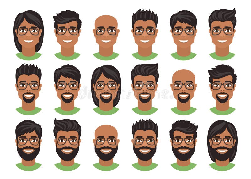 Set of Mens Avatars with Various Hairstyles: Long or Short Hair, Bald, with  Beard or Goatee. Stock Illustration - Illustration of asian, design:  141778008