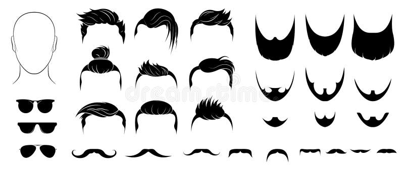 Set of Mens Hairstyles, Beards, Mustaches and Glasses Stock Vector - Illustration of adult, graphic: 122158723 Set of Mens Hairstyles, Beards, Mustaches and Glasses Stock Vector - Illustration of adult, graphic: 122158723