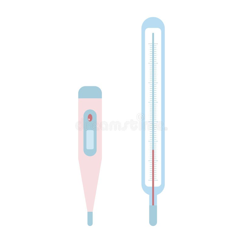 Set of Mercury and Electronic Thermometers Stock Vector Illustration