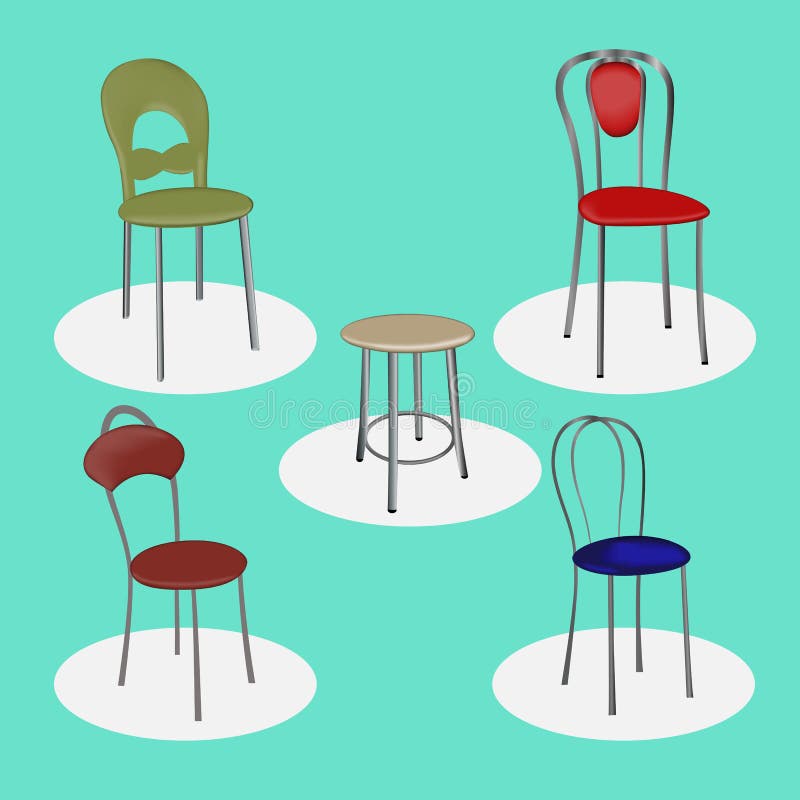 Set of Metal Chairs for Bars, Cafes Stock Vector Illustration of
