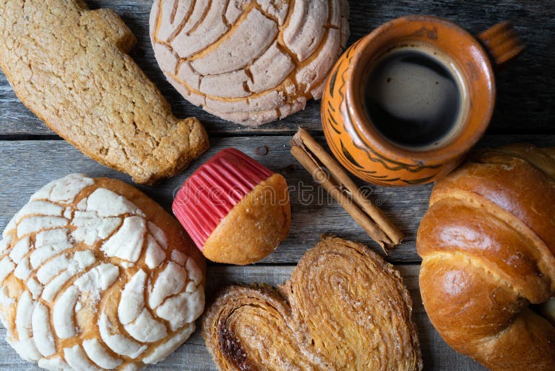 Set of Mexican Sweet Bread and Coffee Stock Photo Image of dessert