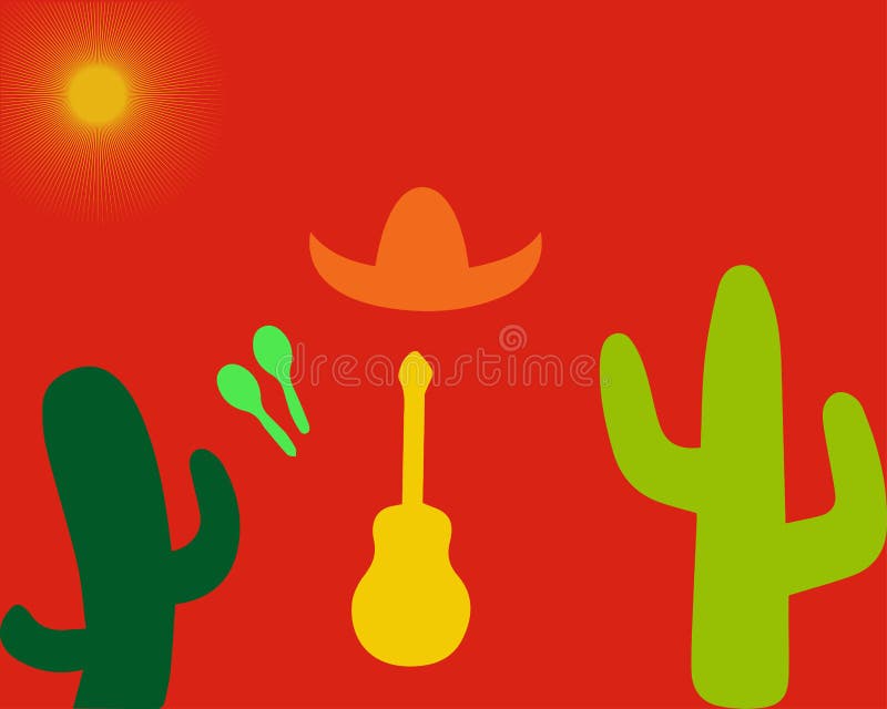 Sada kytara,, kaktusy sombrera na oranžový.