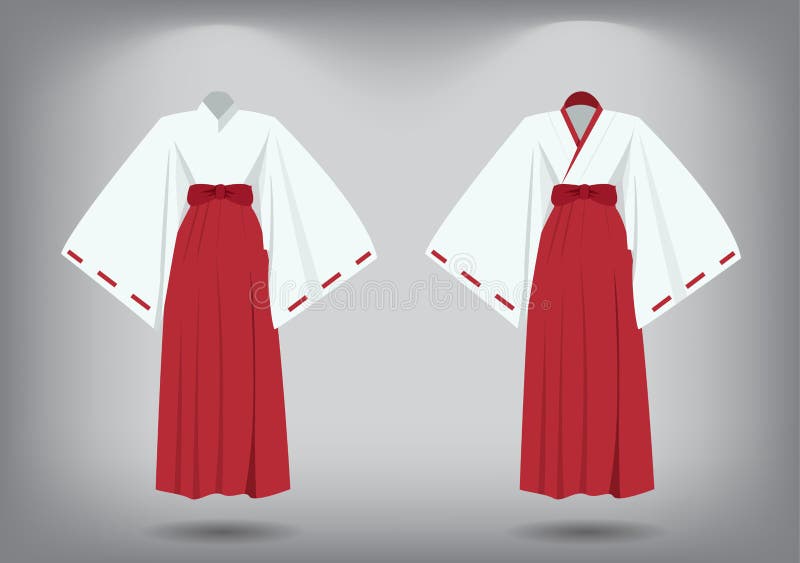 Set of Miko Suit, Traditional Japanese Costume Stock Vector ...