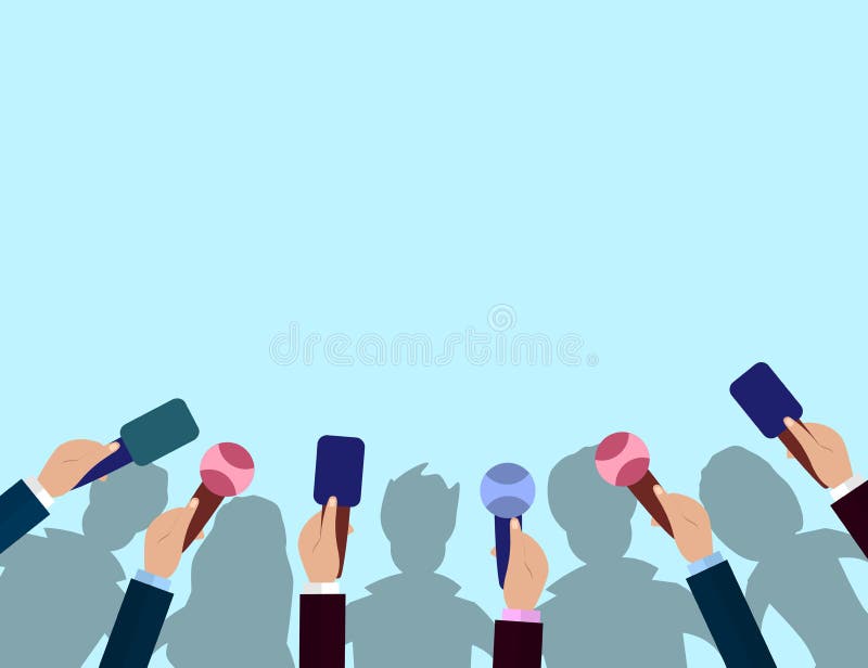 Set mikrofony i tłum sylwetki Dziennikarstwa pojęcie, środki masowego przekazu, TV, wywiad, wiadomość dnia, konferenci prasowej p ilustracji Set mikrofony i tłum sylwetki Dziennikarstwa pojęcie, środki masowego przekazu, TV, wywiad, wiadomość dnia, konferenci prasowej p ilustracji