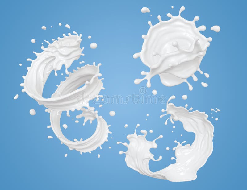Set of Milk splash and pouring. stock illustration