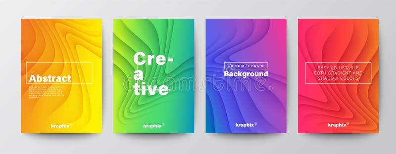 Set of minimal abstract organic curved wave shape on vivid gradient colors background for Brochure, Flyer, Poster, leaflet