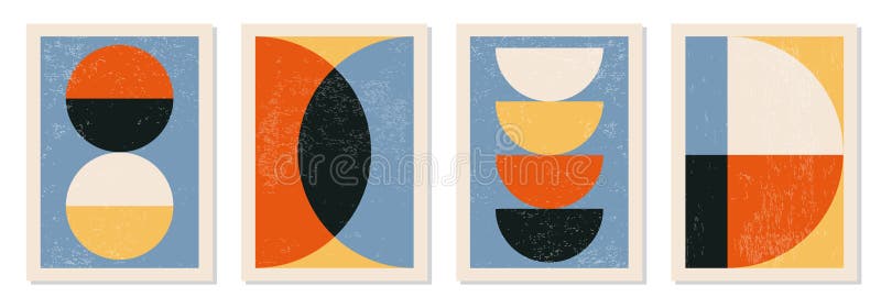 Set of minimal 20s geometric design posters, vector template with primitive shapes elements vector illustration