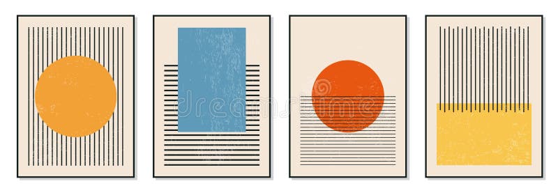 Set of minimal 20s geometric design posters, vector template with primitive shapes elements