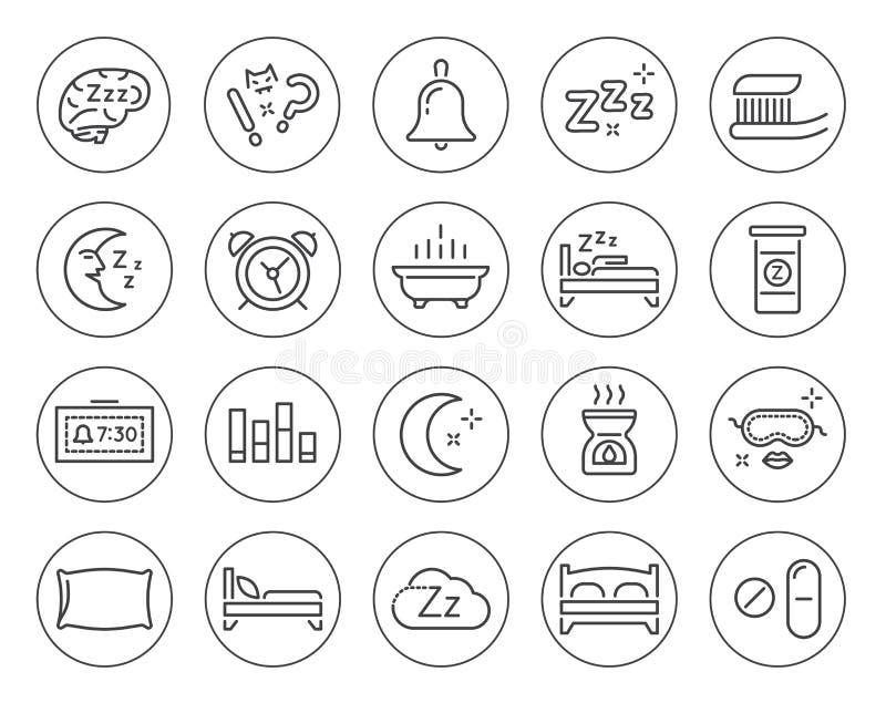 Set Of Minimal Sleep Time Vector Line Icons Perfect Pixel Thin Stroke Stock Vector