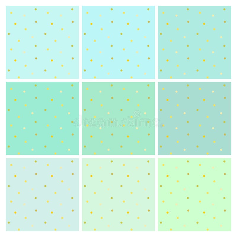 Set of Mint Vector Green Backgrounds with Small Golden Dots Stock