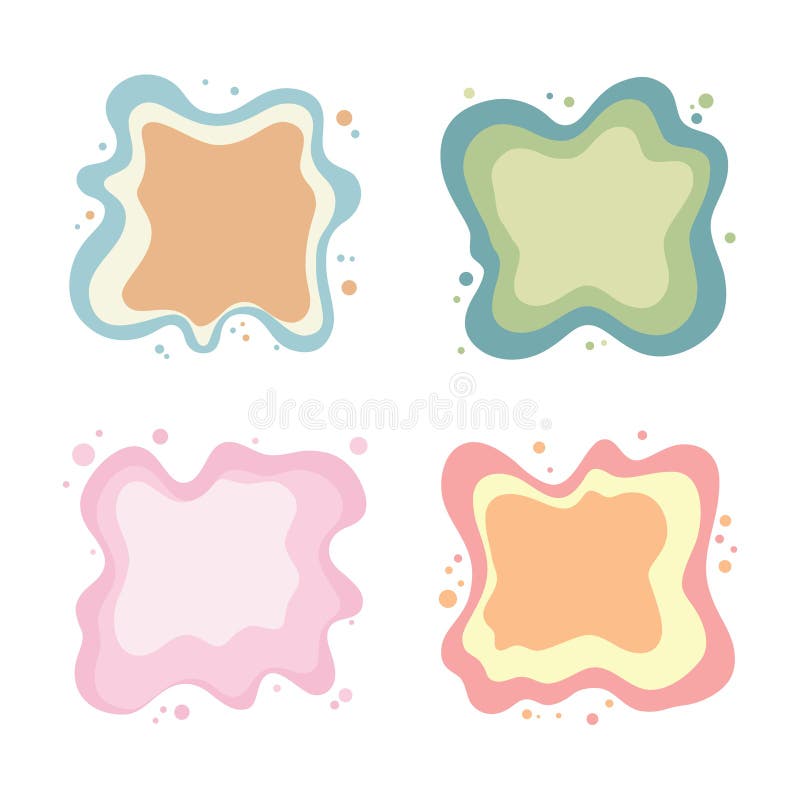 Set mit farbenfroher Pastel abstrakter organischer Wasserflüssigkeit Flüssiger Blutgestalt Hintergrund stock abbildung