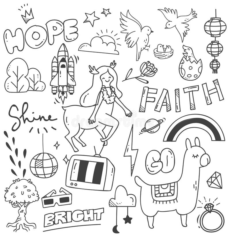 Set of Mix Object in Hand Drawing Vector Illustration Stock