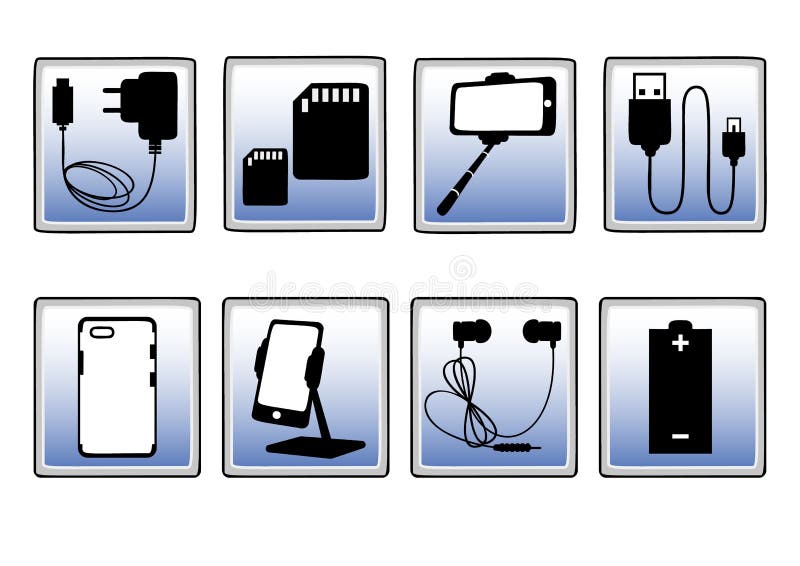 Set of Mobile Accessories Icons on Blue Background Stock Illustration -  Illustration of phone, external: 186775627