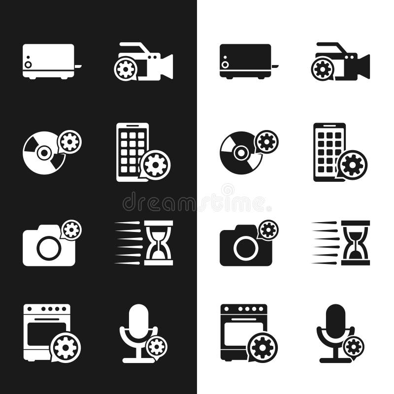 Set Mobile Apps Setting, CD or DVD Disk, Toaster, Video Camera, Photo