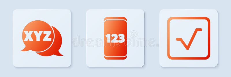 Set Mobile calculator interface, XYZ Coordinate system and Square root. White square button. Vector royalty free illustration