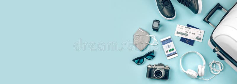 Set with Mobile Covid Passport and Urban Holiday Accessories Stock Photo -  Image of banner, holiday: 232565286