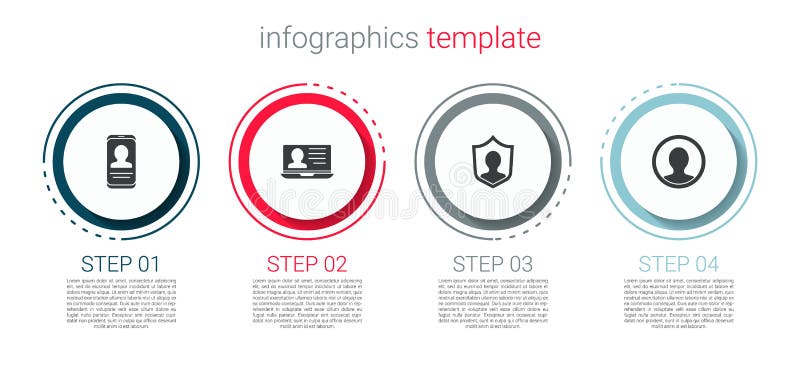 Set Mobile with resume, Laptop, User protection and Create account screen. Business infographic template. Vector vector illustration