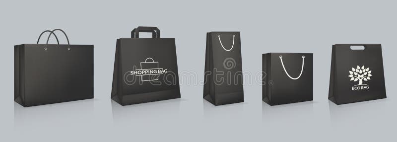 Download Set Of Mockup Of Realistic Black Paper Bag With Logotype ...