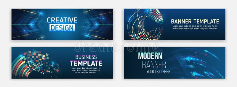 A set of modern banners with digital and futuristic elements. Abstract shapes, arrows, light effects and tech style. Ideal for web vector illustration