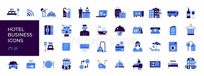 A set of modern black simple vector icons. Hotel business. Hotel booking online. vector illustration