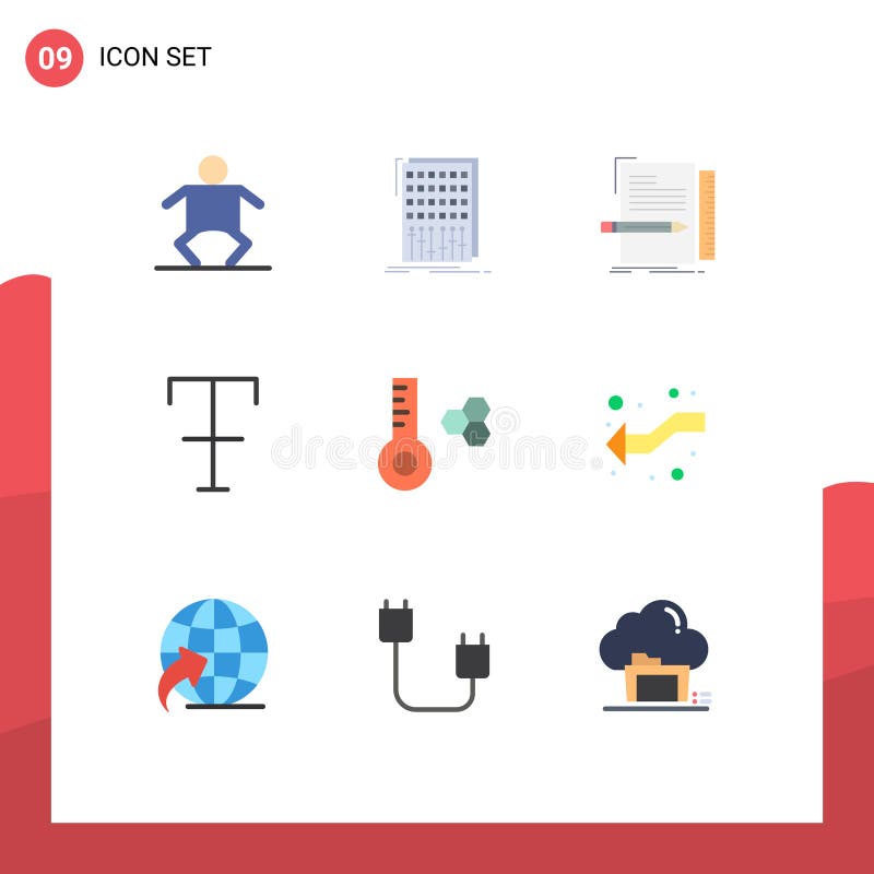 Set modern de 9 culori plate și simboluri, cum ar fi script-ul format pentru codul de rezistență al contorului de temperatură royalty free illustration