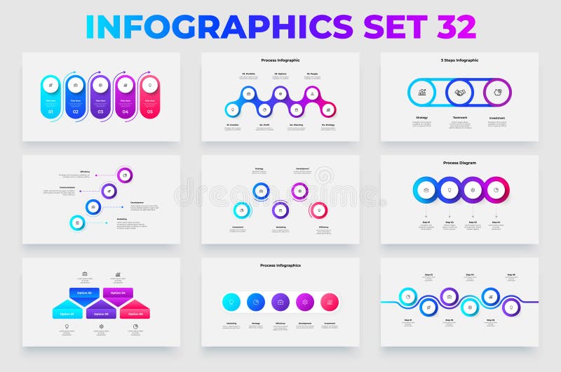 Set of Modern Infographic Templates for Business Presentations and Data Visualization. Banners, timelines and abstract stock illustration