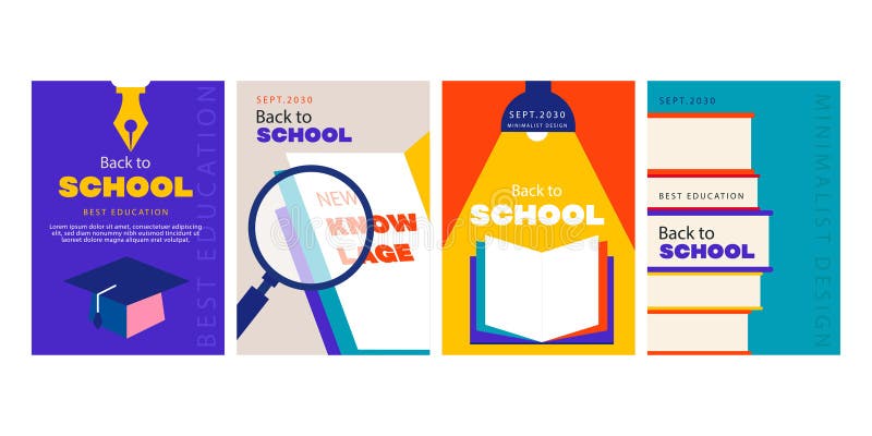 Set of modern minimalist back to school poster with flat style royalty free illustration
