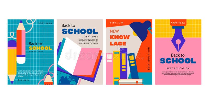 Set of modern minimalist back to school poster stock illustration