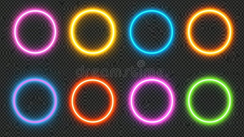 A set of modern optical halo flares with neon light effects. A ring lens featuring a glittering 3D digital design. A stock photo