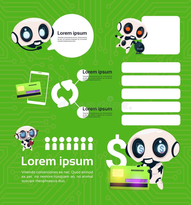 Set of Modern Robot Technology On Green Background With Infographic Template Elements Artificial Intelligence Concept royalty free illustration