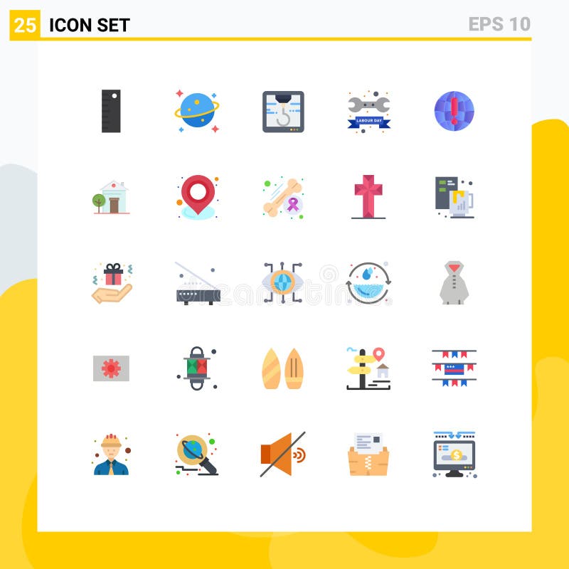Set of 25 Modern UI Icons Symbols Signs for building, browser, badge, internet, day stock illustration