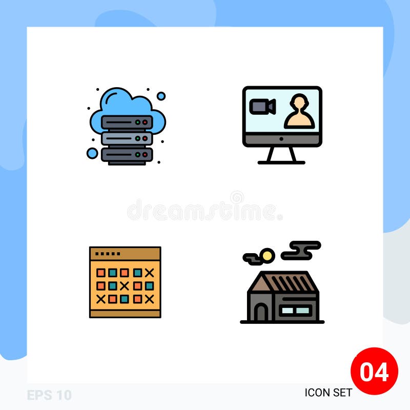 Stock Vector Icon Pack of 4 Line Signs and Symbols for database, calendar, server, search, event vector illustration