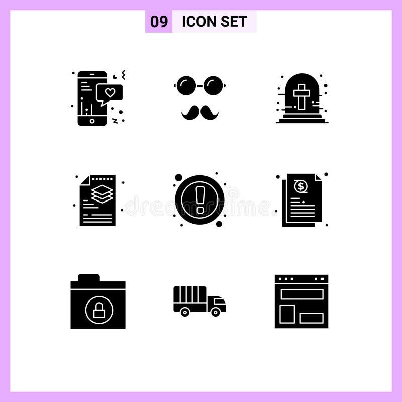 Set of 9 Modern UI Icons Symbols Signs for interface, layers, graveyard cross, file, creative royalty free illustration
