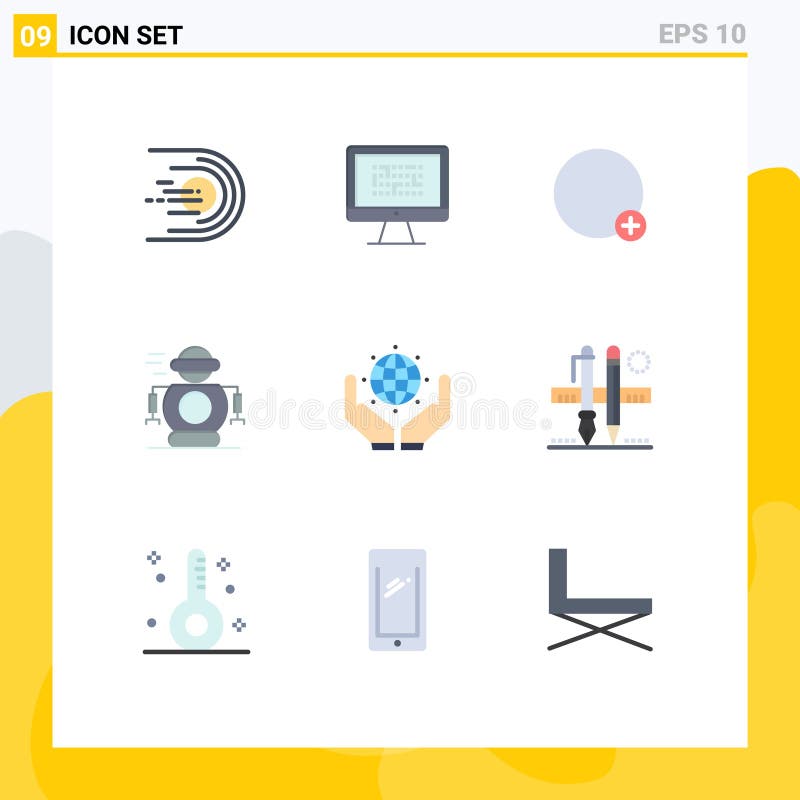 Group of 9 Flat Colors Signs and Symbols for robotic, human, encryption, ui, plus stock illustration