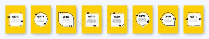 Set of modern yellow banners with quote frames. Speech bubbles with quotation marks. Blank text box and quotes. Blog vector illustration