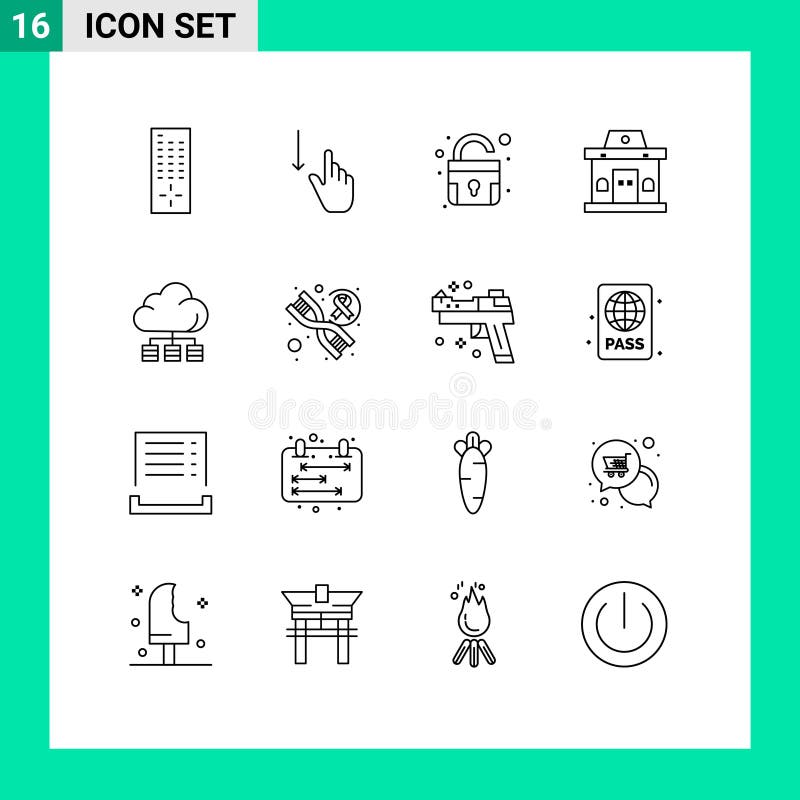 Set moderno di 16 profili e simboli come il cloud di storage lock urbano office illustrazione di stock