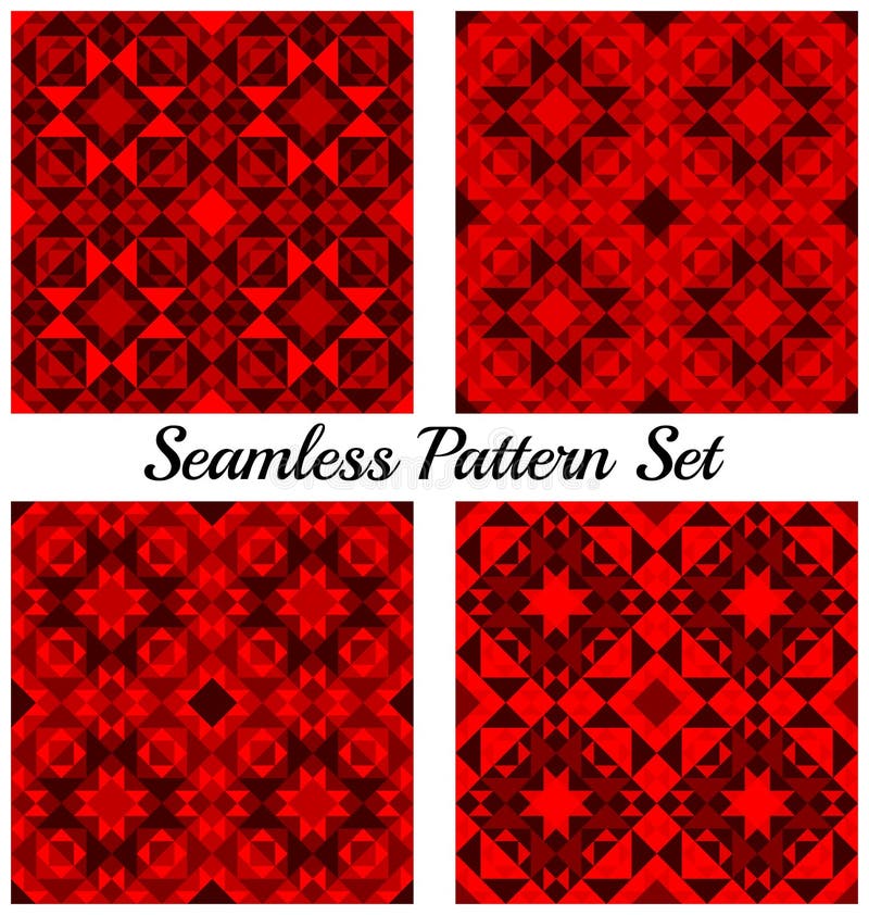 Set 4 modnego geometrycznego bezszwowego wzoru z trójbokami i kwadratami czerwony gradient royalty ilustracja Set 4 modnego geometrycznego bezszwowego wzoru z trójbokami i kwadratami czerwony gradient royalty ilustracja