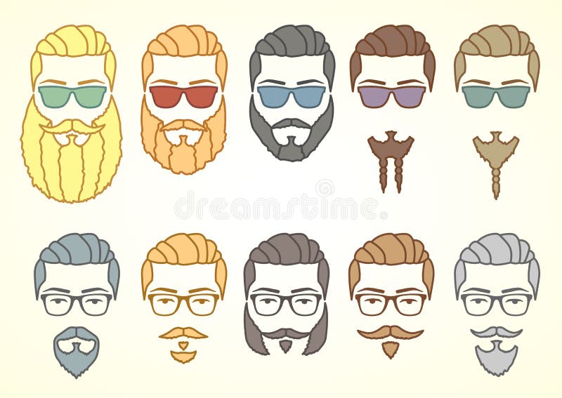 Set modniś twarz z wąsami i kędzierzawymi brodami royalty ilustracja Set modniś twarz z wąsami i kędzierzawymi brodami royalty ilustracja