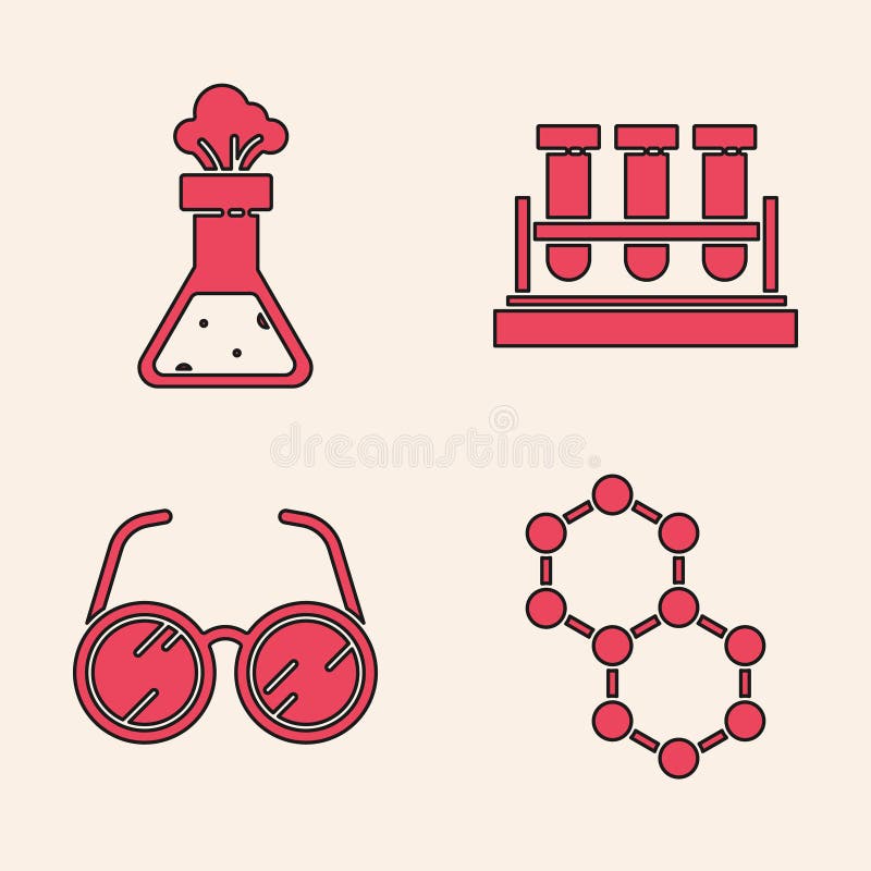 Set Molecule, Test tube and flask chemical, Test tube and flask chemical and Laboratory glasses icon. Vector stock illustration